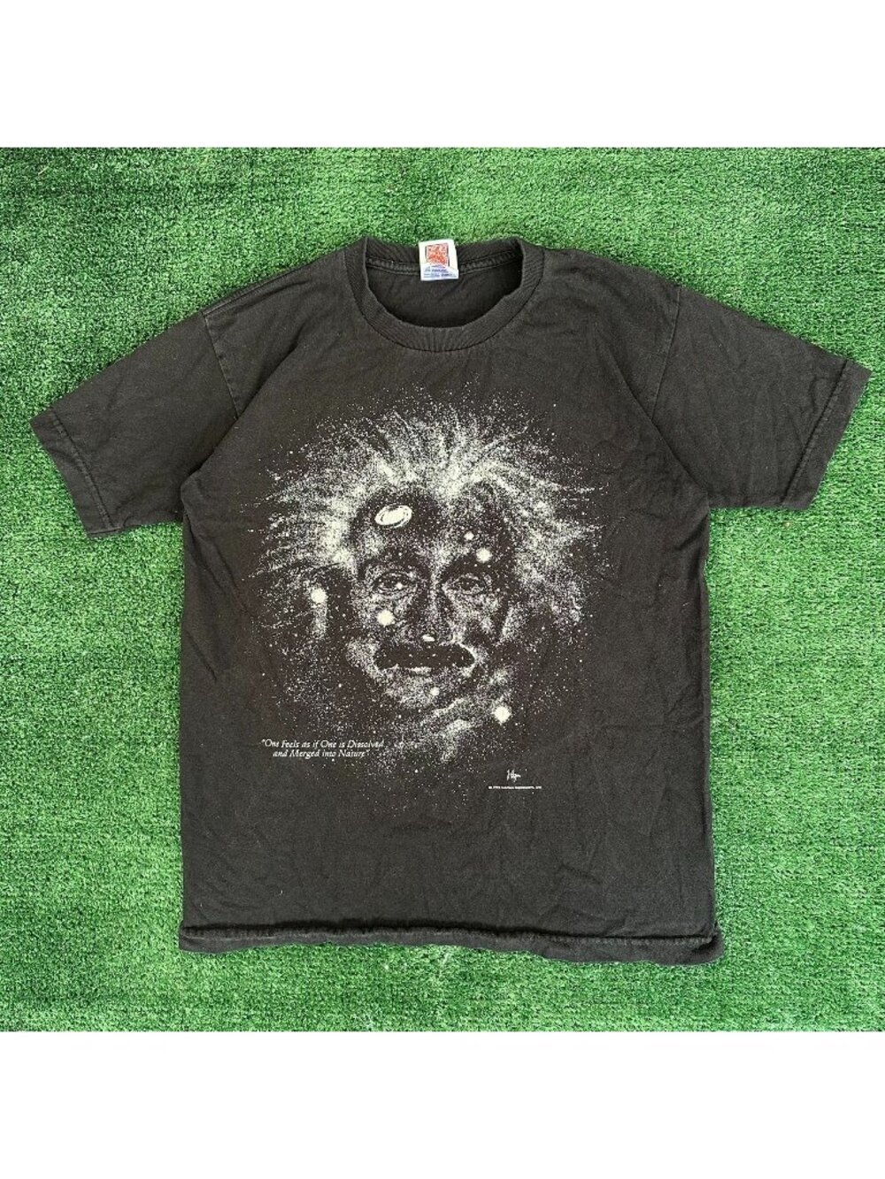 Vintage 90s Albert Einstein Galaxy T-Shirt Geek Nerd Science Big Face Black S